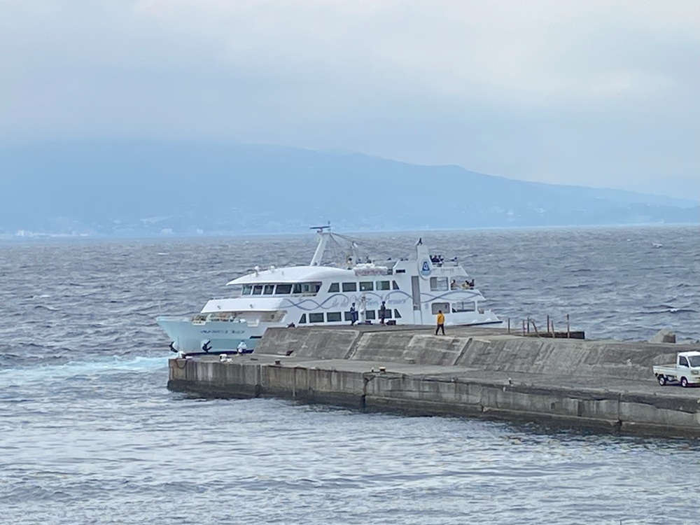 初島港に入港する「イルドバカンスプレミア」