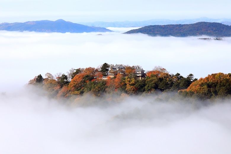 雲海の中にたたずむ備中松山城